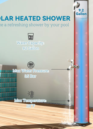 7.1FT Slolar Heated Outdoor Shower, 9.2 Gallon Outdoor Solar Shower for Backyard, Poolside, Beach, Spa