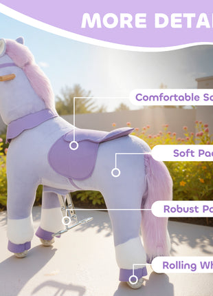 Ride on Unicorn Toy for Kids 4-7 Years, 37.8 Inch Plush Baby Rocking Horse with Wheels, No Battery Required, Purple