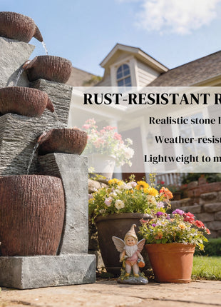 Outdoor Water Fountain with 5-Tier Crock Design, 51.2" Tall Cascading Waterfall Garden Fountain with LED Lights