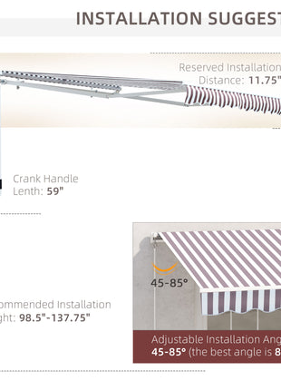 10' x 8' Retractable Awning, Patio Awnings, Sunshade Shelter w/ Manual Crank Handle, UV & Water-Resistant Fabric and Aluminum Frame for Deck, Balcony, Yard, Coffee Stripes