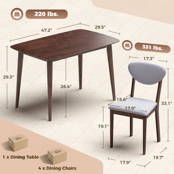 5-Piece Dining Table Set for 4, Mid-Century Modern Kitchen Table and Chairs, Light Gray