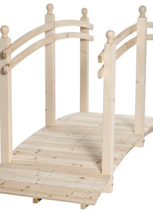 Wooden Arch Garden Bridge, Safety Rails for Backyard Ponds, Creeks, Streams, 7.5' , Natural