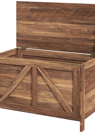 Storage Chest, Farmhouse Lift Top Box Organizer with Safety Hinge, for Bedroom, Entryway, Living Room, Brown Oak