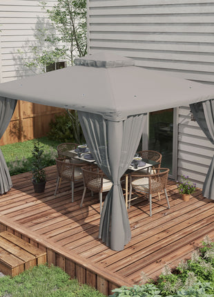 9.6' x 11.6' Patio Gazebo Outdoor Canopy Shelter with 2-Tier Roof and Netting, Steel Frame for Garden, Gray