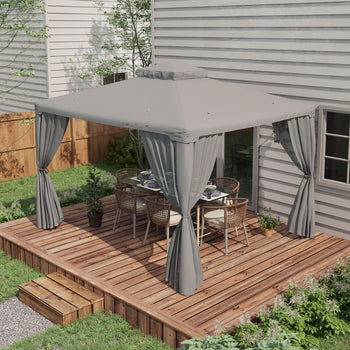 9.6' x 11.6' Patio Gazebo Outdoor Canopy Shelter with 2-Tier Roof and Netting, Steel Frame for Garden, Gray