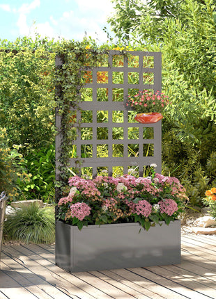 Galvanized Raised Garden Bed Planter Box with Trellis for Climbing Plants, Vegetable, Vines, 24" x 9" x 44.5", Gray