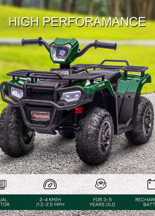 12V Electric Toy Car with Forward Backward Function, Music, LED Headlights, for Ages 3-5 Years, Green