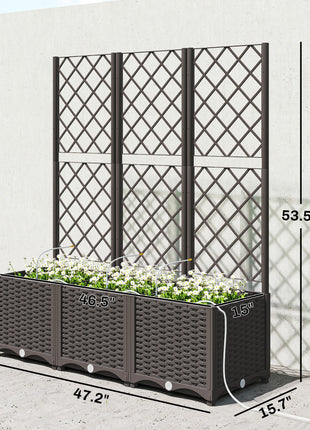 3PCS Plastic Planter Box with Trellis, Self-Watering Raised Garden Bed with Trellis and Automatic Watering Timer Kit