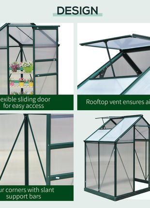 6' x 4' Greenhouse for Outdoors, Polycarbonate Greenhouse with Rain Gutter and Roof Vent, Aluminum Walk-in Green Houses for Outside for Patio Backyard Garden, Dark Green