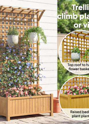Wood Planter with Trellis for Vine Climbing, Raised Garden Bed, Privacy Screen for Backyard, Patio, Yellow