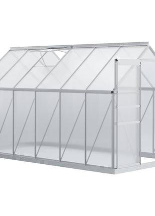 12' x 6' x 6.5' Polycarbonate Greenhouse with Aluminum Frame, Walk-in Heavy Duty Green House with Adjustable Roof Vent, Rain Gutter and Sliding Door for Winter, Silver