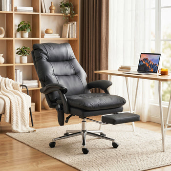 Massage Office Chair with 6-Point Vibration, Pet-Friendly Faux Leather Ergonomic Executive Desk Chair, Black