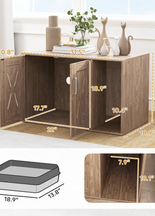 Cat Litter Box Enclosure with Scratching Board, Cat Washroom End Side Table, 31.5" x 19" x 20", Walnut Brown