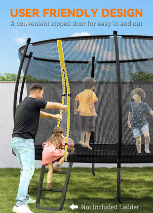 8ft Outdoor Trampoline with Net Enclosure, Curved Poles and Safety Pad, ASTM Approved, Black