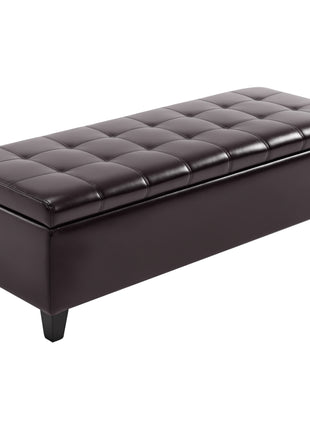51" Ottoman Storage Bench, Faux Leather Storage Chest with Lift Top, Tufted Ottoman for Living Room, Entryway, Dark Brown