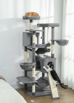 69" Cat Tree, Multi-Level Cat Tower with 2 Condos and 3 Hammocks, 8 Scratching Posts, for Multiple Cats, Dark Gray