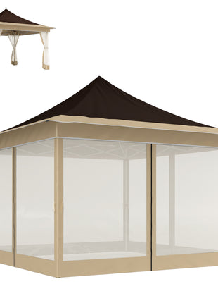 12 x 12 ft. Canopy Tent with Mesh Netting, UPF50+ Pop Up Tent with Carry Bag for Garden, Patio, Brown