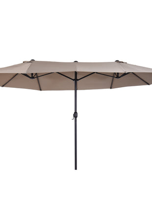 Patio Umbrella 15ft Double-Sided Outdoor Market Extra Large Umbrella with Crank Handle for Deck, Lawn, Backyard and Pool, Tan