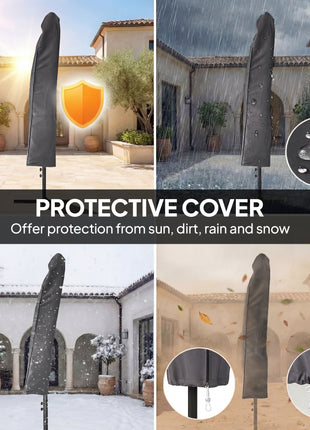 10 ft Cantilever Patio Umbrella with Light, Weight, Offset Hanging Outdoor Umbrella with Protective Cover, Lake Blue