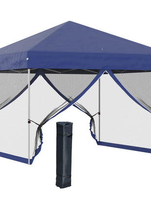 10' x 10' Pop Up Canopy Tent, Tents for Parties with Wheeled Carry Bag, Screen House Room, Height Adjustable Portable Gazebo, for Outdoor, Garden, Patio, Blue