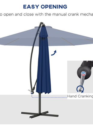 10' Cantilever Tilt Offset Patio Umbrella w/ UV & Water Safe Material & Cross Base (Weight Not Included), Navy Blue