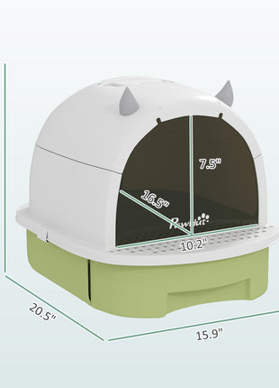 Covered Cat Litter Box with Lid, Scoop, Deodorizing Bags for Odor Control, Privacy, Easy to Clean, Green