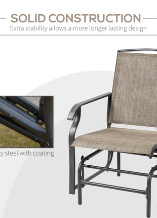2 Piece Glider Set, Outdoor Swing Chairs, Patio Rocking Armchairs with Breathable Mesh Fabric, Steel Frame for Garden, Backyard, Patio, Dark, Brown/Khaki