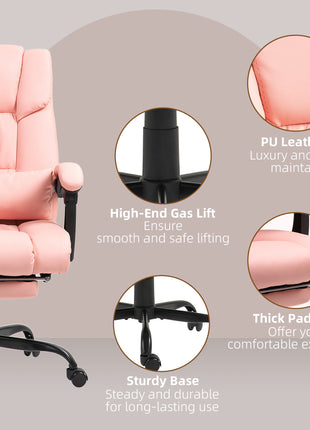 Massage Office Chair with 6 Vibrating Points, High Back Reclining Office Chair with Footrest and Remote, Pink