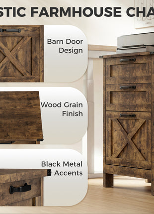 Vertical File Cabinet with 3 Drawers, Rustic Farmhouse Office Storage Cabinet for A4, Letter Size, Rustic Brown