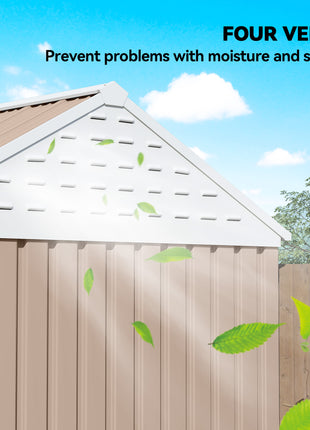 8' x 6' Metal Garden Storage Shed, Extra Large Outdoor Tool Storage House w/ Doors, Window and Air Vents, Brown