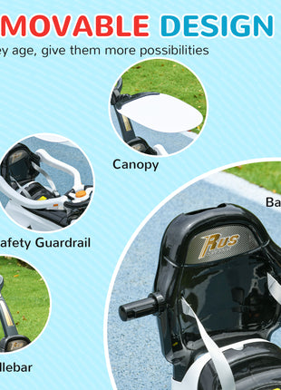 3 in 1 Push Car Sliding Car with Removable Handle, Music, Horn, Canopy, Safety Guardrail, White