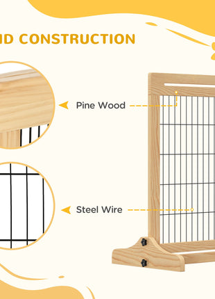 71" W x 27" H Extra Wide Freestanding Pet Gate with Adjustable Length Dog, Cat, Barrier for House, Doorway, Hallway, Natural
