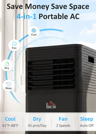 8000 BTU Portable Air Conditioner with Dehumidifier, Cooling Fan, Sleep, Remote, 24H Timer, Auto Off, Black