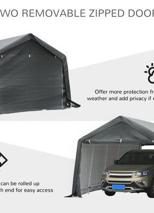 12' x 20' Carport Portable Garage, Heavy Duty Storage Tent, Patio Storage Shelter w/ Anti-UV PE Cover and Double Zipper Doors, for Motorcycle Bike Garden Tools, Gray