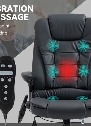Massage Office Chair, Heated Reclining Computer Chair with 6 Vibration Points, Armrest and Remote, Black