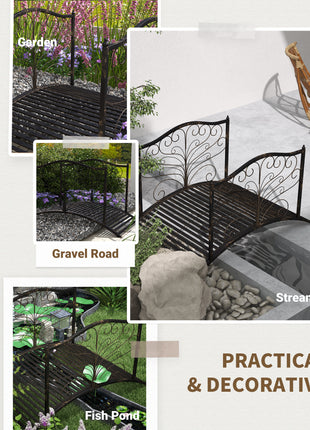4’ Metal Arch Backyard Garden Bridge with Safety Siderails, Delicate Scrollwork, & Easy Assembly, Black Bronze