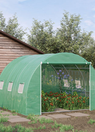 10' x 10' x 7' Walk-in Tunnel Greenhouse with High-Quality Transparent PE Cover, Zipper Doors & Windows