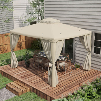 9.6' x 11.6' Patio Gazebo Outdoor Canopy Shelter with 2-Tier Roof and Netting, Steel Frame for Garden, Cream White