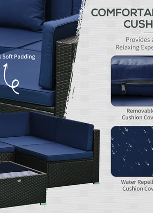 7 Piece Patio Furniture Set, Wicker Outdoor Sectional Sofa Set, All Weather PE Rattan Outdoor Furniture Conversation Sets with Cushions, Glass Top Coffee Table, Pillows, Dark Blue