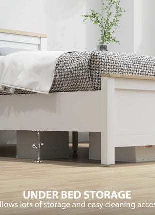 Full Bed Frame with Headboard, Modern Platform Bed Frame with Wooden Slats, No Box Spring Needed, Easy Assembly, White