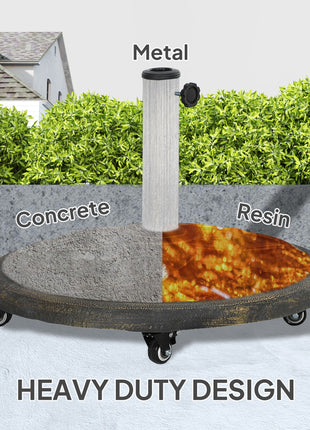 Round Patio Umbrella Base with Wheels, 44 lbs Resin Umbrella Stand Base, Heavy Duty Patio Umbrella Holder for 1.3"/1.5"/1.9" Umbrella Poles for Outdoor, Lawn, Poolside, Bronze