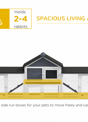 Outdoor Rabbit House 83" 2 Story Deluxe XL Wooden Rabbit Hutch, Big Bunny Cage w/ Ladder and Run, Dark Gray