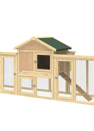 Wooden Chicken Coop ith Nesting Box, Double Runs, Removable Tray, Ramp, for Garden Backyard