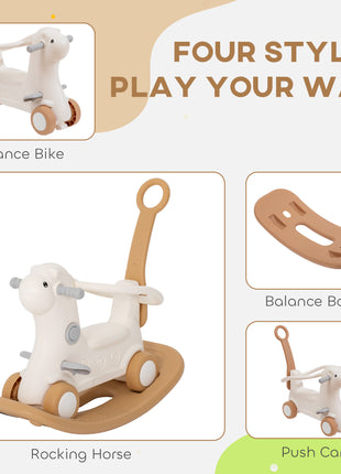 Rocking Horse for Toddlers 1-3 Years, 4-in-1 Baby Rocking Horse with Detachable Balance Board and Push Handle, Brown
