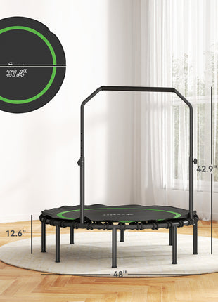 48" Rebounder Trampoline for Adults, Foldable Mini Trampoline with Adjustable Handle Bar for Indoor Outdoor, Green