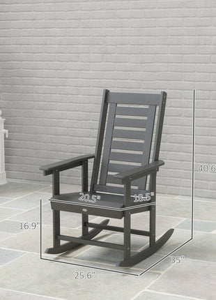 2 Pieces Outdoor Rocking Chairs, HDPE Patio Rockers with 28" High Back, Wide Armrests for Porch Backyard, Dark Gray