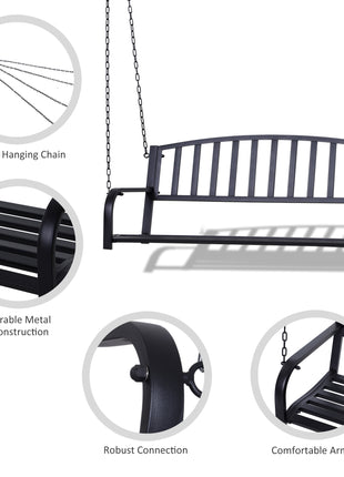 2-Person Metal Outdoor Porch Swing, Hanging Outdoor Swing Chair, 528lb Weight Capacity, Black