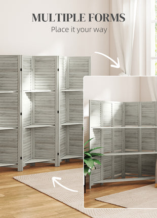 6 Panel 67" Tall Wood Privacy Screen Room Divider with 3 Shelves and Folding Storage for Bedroom, White