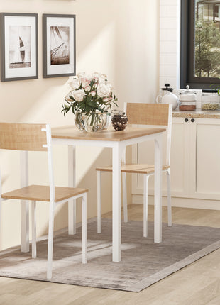 3-Piece Wooden Square Dining Table Set with 1 Table and 2 Chairs and Sturdy Metal Frame for Small Space, White