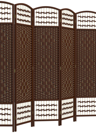 6 Panel Folding Room Divider Portable Privacy Screen Wave Fiber Room Partition for Home Office Brown